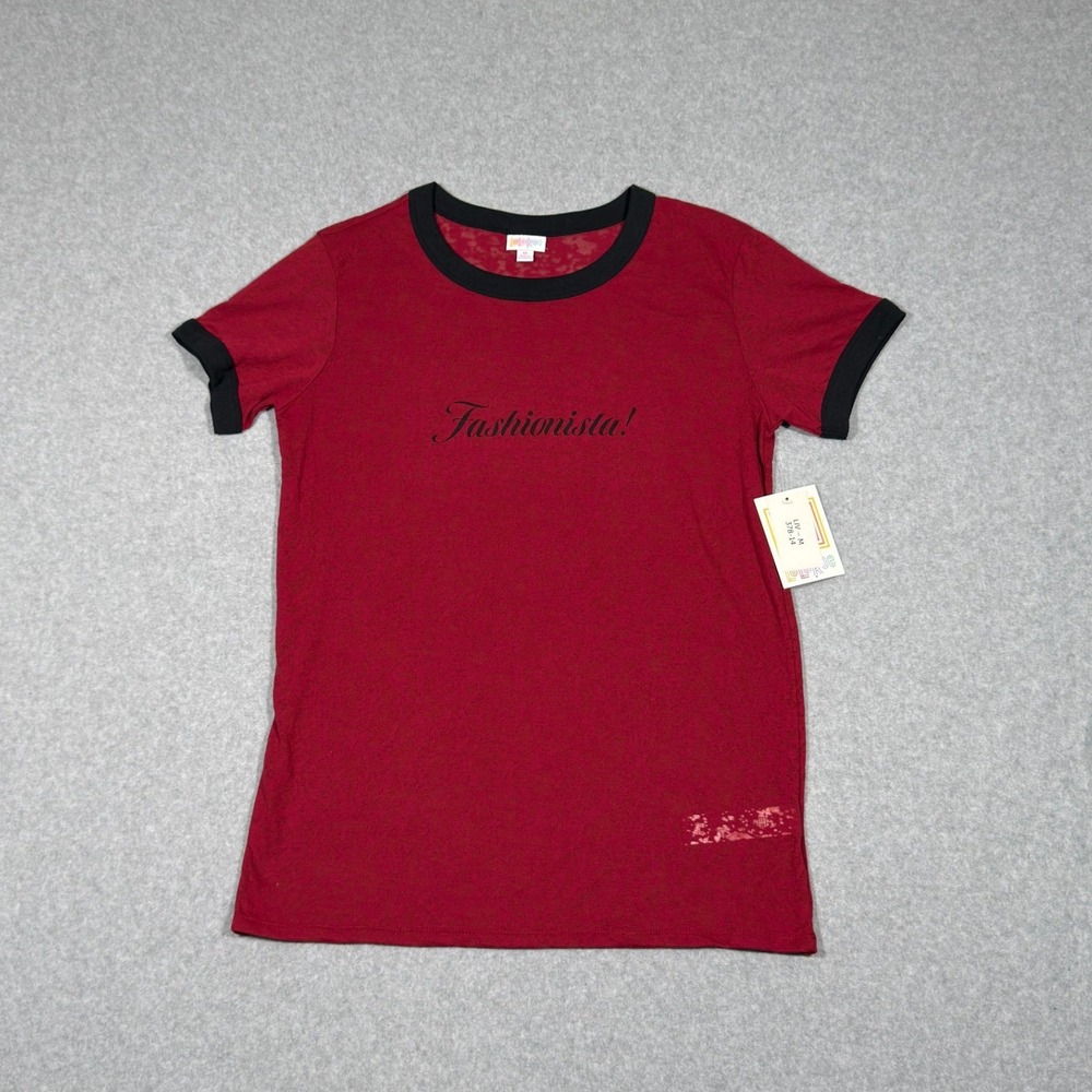NWT LuLaRoe Liv Womens M Red Burnout Fashionista Graphic Ringer T-Shirt